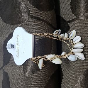 Gold Tone Cowrie Shell Statement Necklace Layered Cable Chain Beach Summer Boho